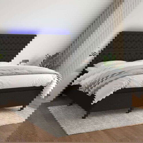  Krevet box spring s madracem LED crni 140x190 cm od tkanine Slike