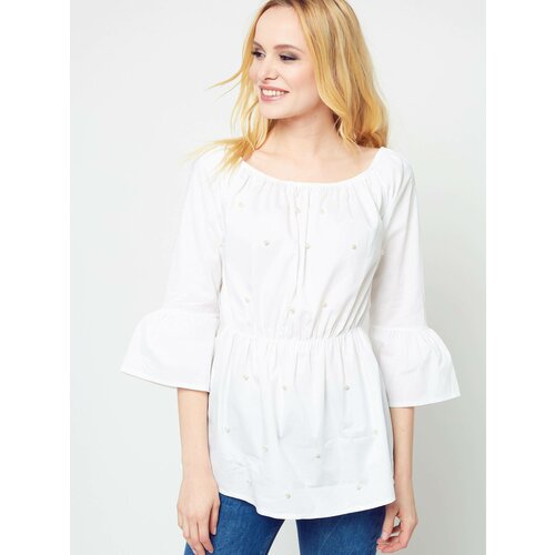 Yups Blouse with elastic waist decorated with pearls white Slike