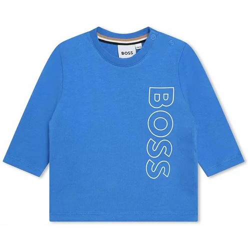Boss Pamučna majica dugih rukava za bebe boja: tamno plava, s tiskom