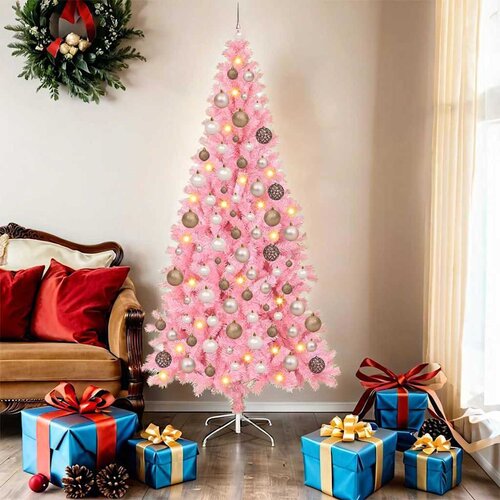 vidaXL Umetna božična drevesa med 300 LED z stojalom Roza 180 cm PVC Cene