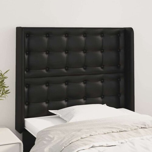  Vzglavje z u&amp;scaron;esi črno 103x16x118/128 cm umetno usnje, (20739444) Slike