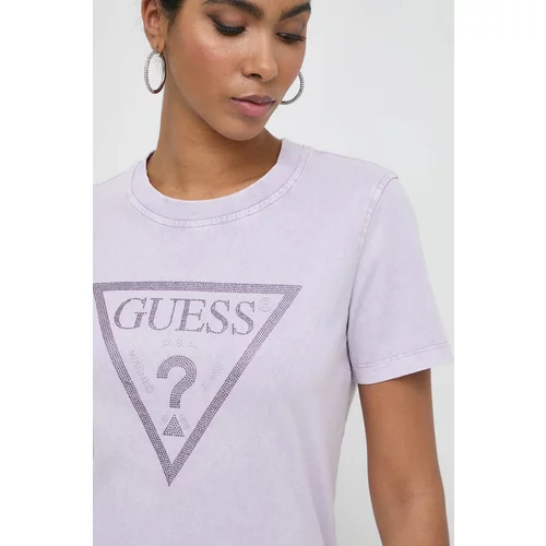 Guess Pamučna majica za žene, boja: ružičasta