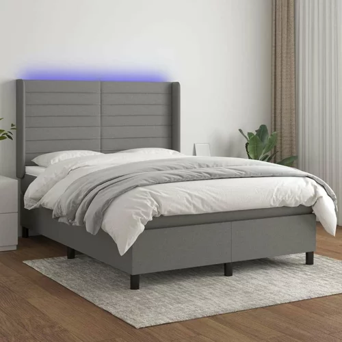  Box spring postelja z vzmetnico LED temno siva 140x200 cm blago, (20789253)