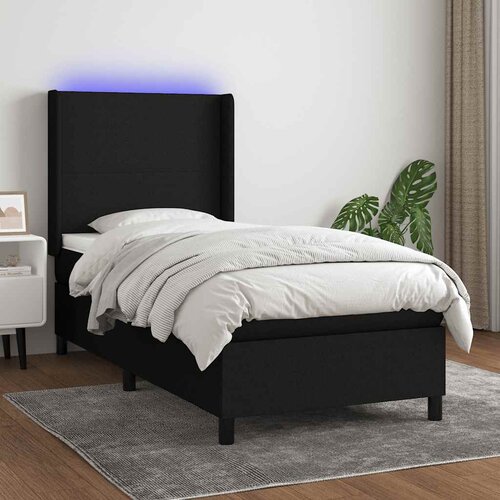  Krevet box spring s madracem LED crni 100x200 cm od tkanine Cijene