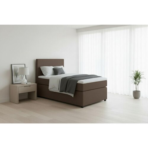 MID.YOU BOXSPRING POSTELJA 90 cm x 200 cm , tekstil, leseni material rjava Slike
