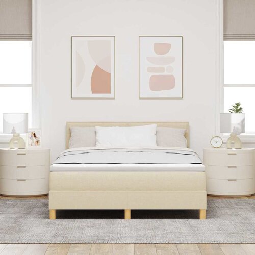  LED Box Spring Krevet s LED trakama Krema 140 x 190 cm tkanina Slike