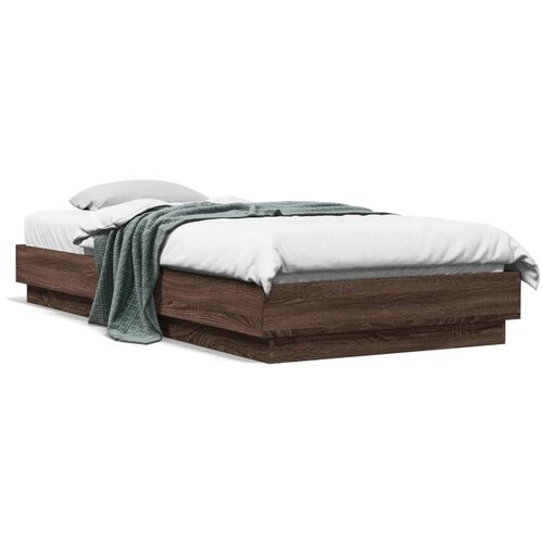 VidaXL Posteljni okvir LED lučkami rjavi hrast 100x200 cm Slike