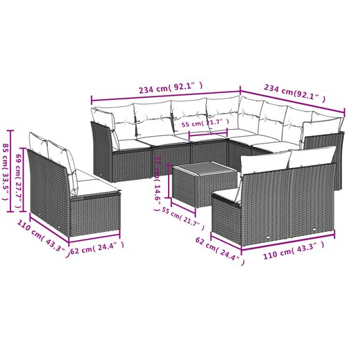  12-dijelni set vrtnih sofa od poliratana s jastucima crni Slike