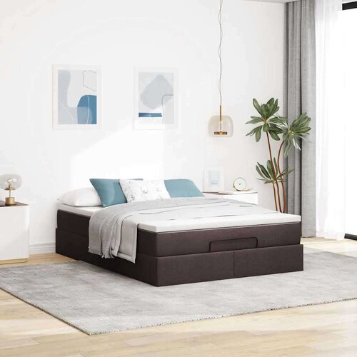 VidaXL otomanski okvir kreveta s madraca tamnosmeđi 140x200cm tkanine Slike