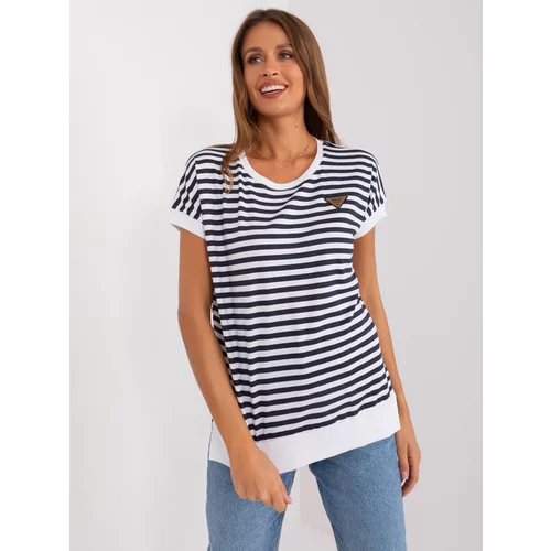 Fashion Hunters Navy blue and white striped casual blouse