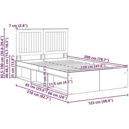  Okvir za krevet Crna 120 x 200 cm Čvrsto borovo drvo Slike