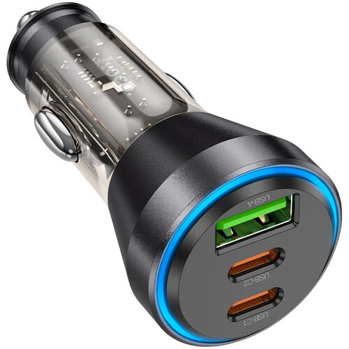  Avto polnilec Hoco NZ12D Lucky - 1xUSB + 2xUSB Type-C 60W + kabel iPhone Lightning - črni Slike