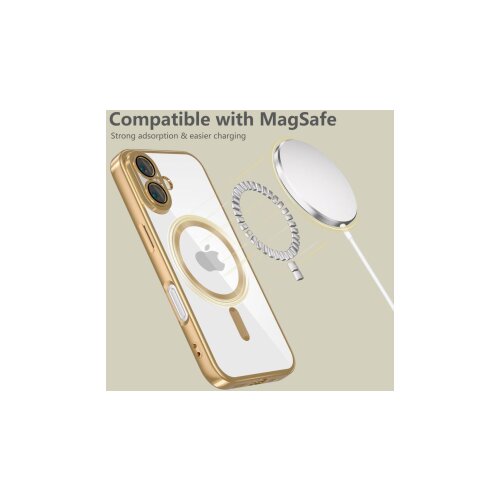  Magshiny ovitek za Iphone 16e Magsafe - prozoren z zlato obrobo Slike