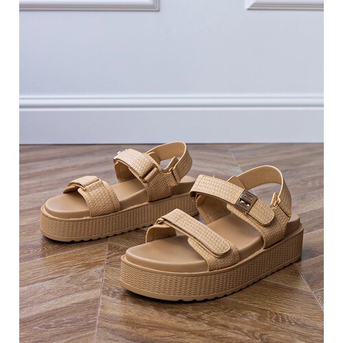 Gemre Beige platform sandals with Velcro straps Areka Cene