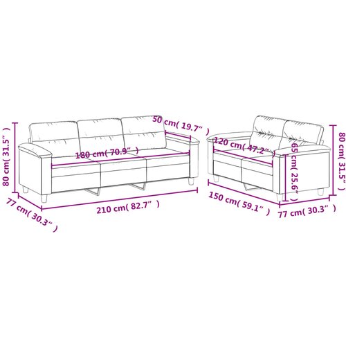  2-dijelni set sofa s jastucima krem od mikrovlakana Slike