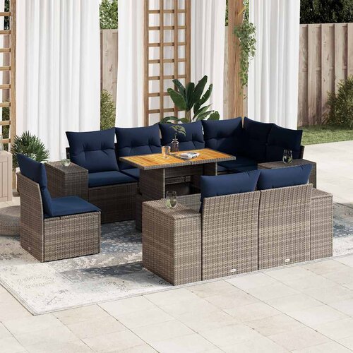 vidaXL 9-dijelni set vrtnih sofa od poliratana s jastucima sivi Cijene