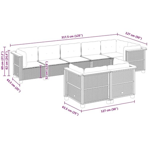  8-dijelni set vrtnih sofa od poliratana s jastucima crni Crna 63.5 x 63.5 x 62 cm Slike