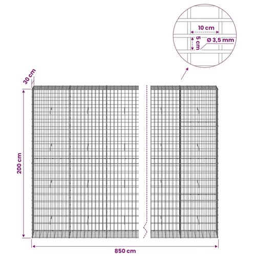  Gabion s žicom debljine 3 5 mm i mrežom 5x10 cm 850x30x200 cm - 30 cm 200 cm 850 cm Slike