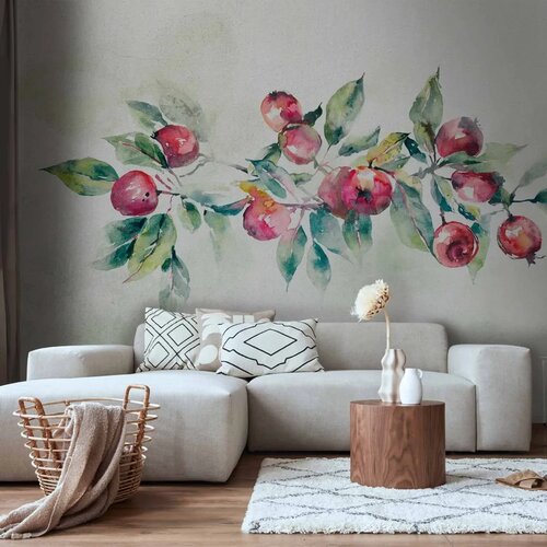  Foto tapeta - Apple branch - landscape with a plant and red apples on a white background 196x140 Cijene