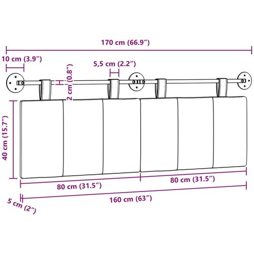  Držeće uzglavlje Zidne Tamno siva 170 x 55 x 5 cm tkanina - Tamno siva 160 cm bez LED Slike