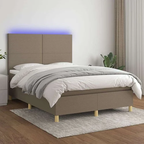  box spring s madracem LED smeđesivi 140x200 cm tkanina