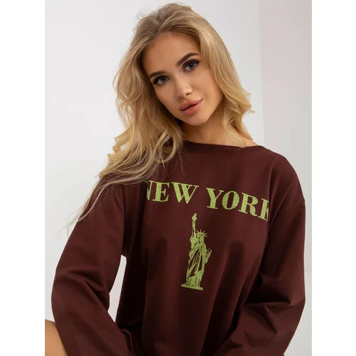 Fashion Hunters Dark brown and yellow oversize long sweatshirt with slogan