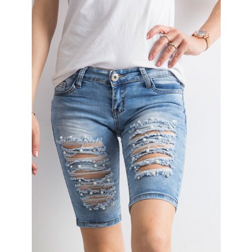 Fashion Hunters Blue denim bermudas with holes Slike