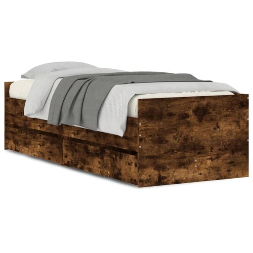 Maison Chic Posteljni okvir - Enojna postelja - Postelja za odrasle s predali dimljen hrast 100x200 cm, (21693707) Slike