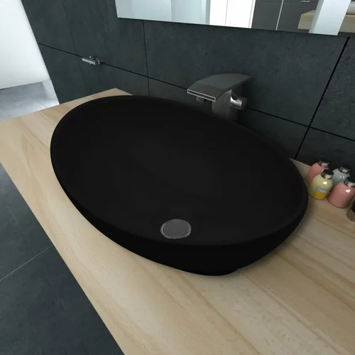 vidaXL Luksuzni keramični ovalni umivalnik črne barve dimenzije 40 x 33 cm
