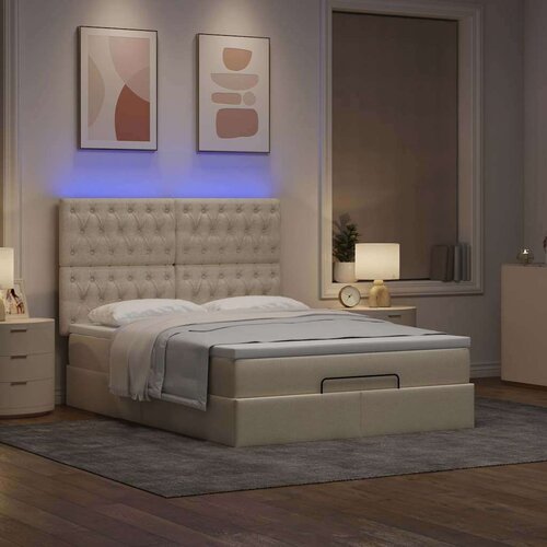  Otomanski krevet s madracem i LED krem 140x190 cm tkanine Cijene