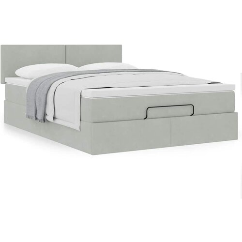 VidaXL Otomanski postelja z vzmetnico svetlo siv 140x200 cm žamet Slike
