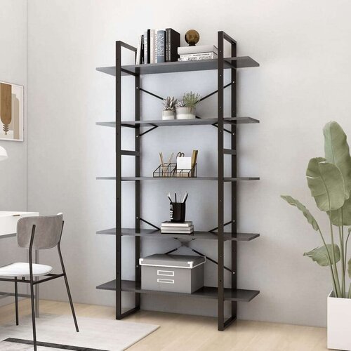 vidaXL ormarić za knjige s 5 razina sivi 100 x 30 x 175 cm od iverice Cene