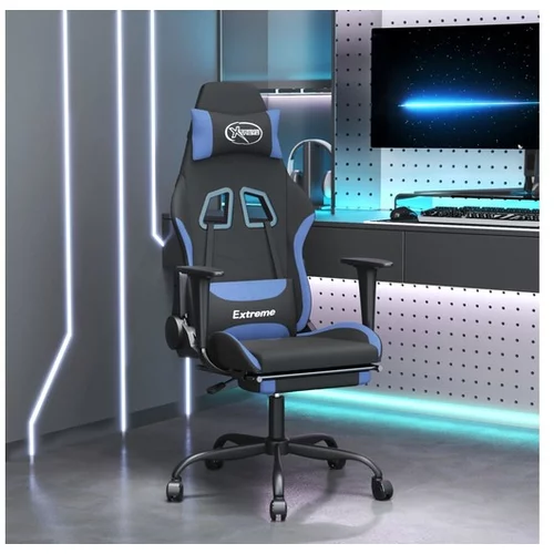  Gaming stol z oporo za noge črno in modro blago