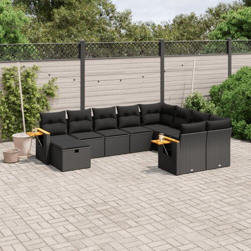 vidaXL 10-dijelni set vrtnih sofa s jastucima crni od poliratana Cene
