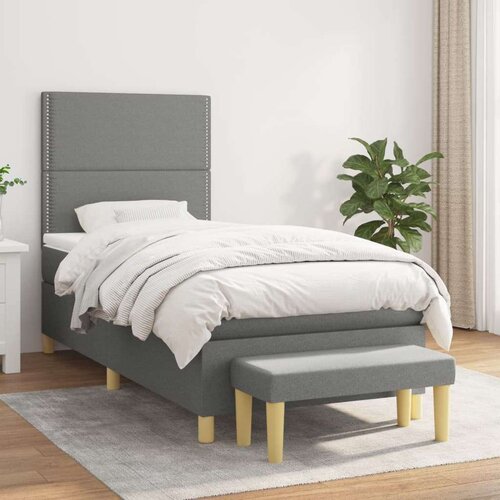  Box spring postelja z vzmetnico temno siva 100x200 cm blago, (20725441) Slike