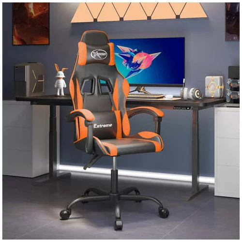  Vrtljiv gaming stol črno in oranžno umetno usnje