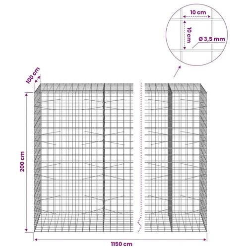  Gabion s žicom debljine 3 5 mm i mrežom 10x10 cm - 100 cm 200 cm 1150 cm Slike