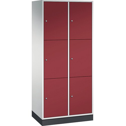 C+P Jeklena omara s predelki z zaklepanjem INTRO, višina predelka 580 mm, ŠxG 820 x 500 mm, 6 predelkov, korpus svetlo siv, vrata rubinasto rdeča Cene
