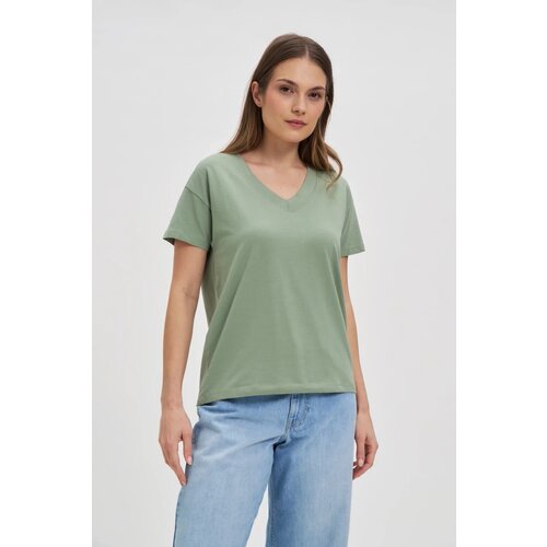 Marisse Cotton V-Neck T-Shirt In Olive Green Cene