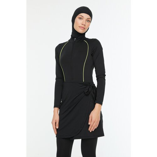 Trendyol Black Stripe Detailed Surf 4-Piece Hijab Swimsuit Set Slike