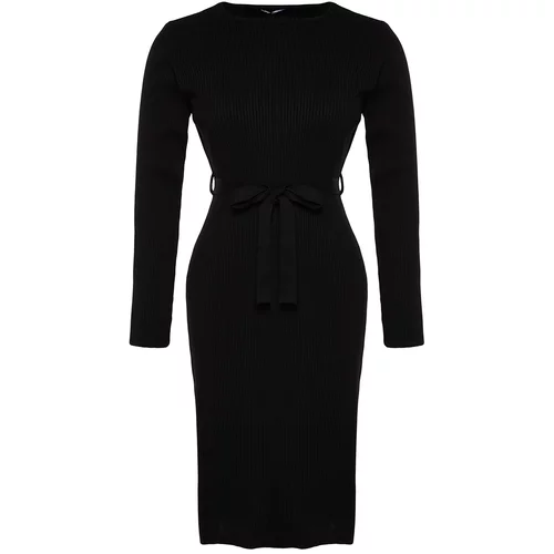 Trendyol Curve Black Corduroy Sweater Dress With Tie Waist Detail
