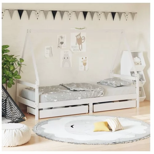 vidaXL Otroški posteljni okvir s predali bel 90x190 cm trdna