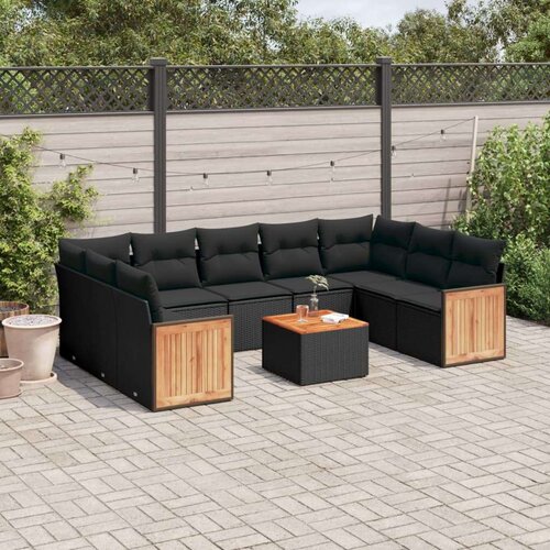 vidaXL 10-dijelni set vrtnih sofa s jastucima crni od poliratana Cijene