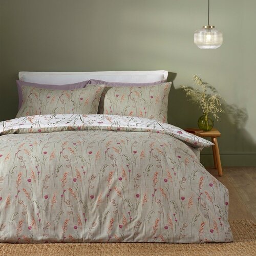 Catherine Lansfield Zelena/rjava podalj&amp;scaron;ana flanelna posteljnina za zakonsko posteljo 230x220 cm Grasmere Floral &amp;ndash; Slike