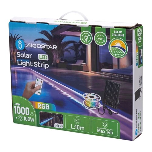 Aigostar RGB prigu&amp;scaron;iva solarna LED traka LED/10W/3,2V 10 m IP65 + daljinski upravljač Slike