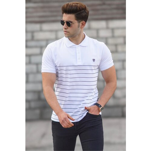 Madmext Men's White Polo Neck T-Shirt 5238 Slike