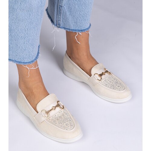 D/CEO marka niezdefiniowana Beige suede loafers with rhinestones Minilla Slike
