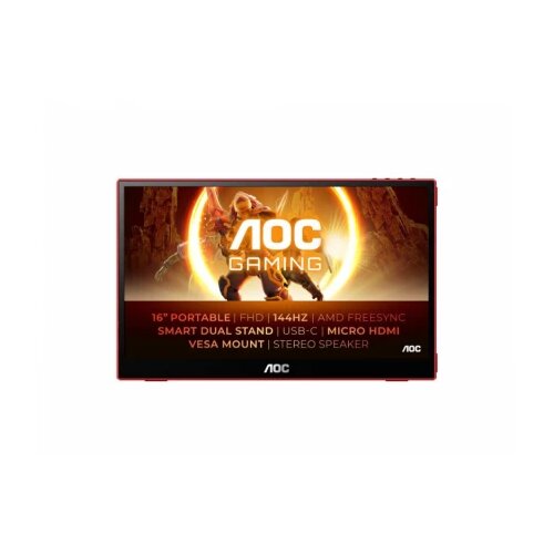 AOC Monitor 16G3 15,6"/IPS/1920x1080/144Hz/4ms GtG/HDMI,USB type C/zvucnici/prenosni/crnocrvena Cene