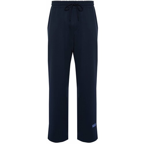 Trendyol Navy Blue Men's Oversize/Comfortable Cut Wide Leg Elastic Waisted Lace-up Leg Labeled Sweatpants Cene