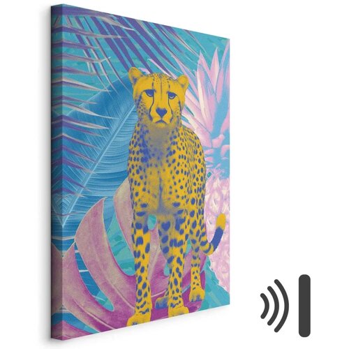  Slika - Exotic Leopard - Colorful Portrait of a Cheetah Against Tropical Leaves 40x60 Akustična Cene